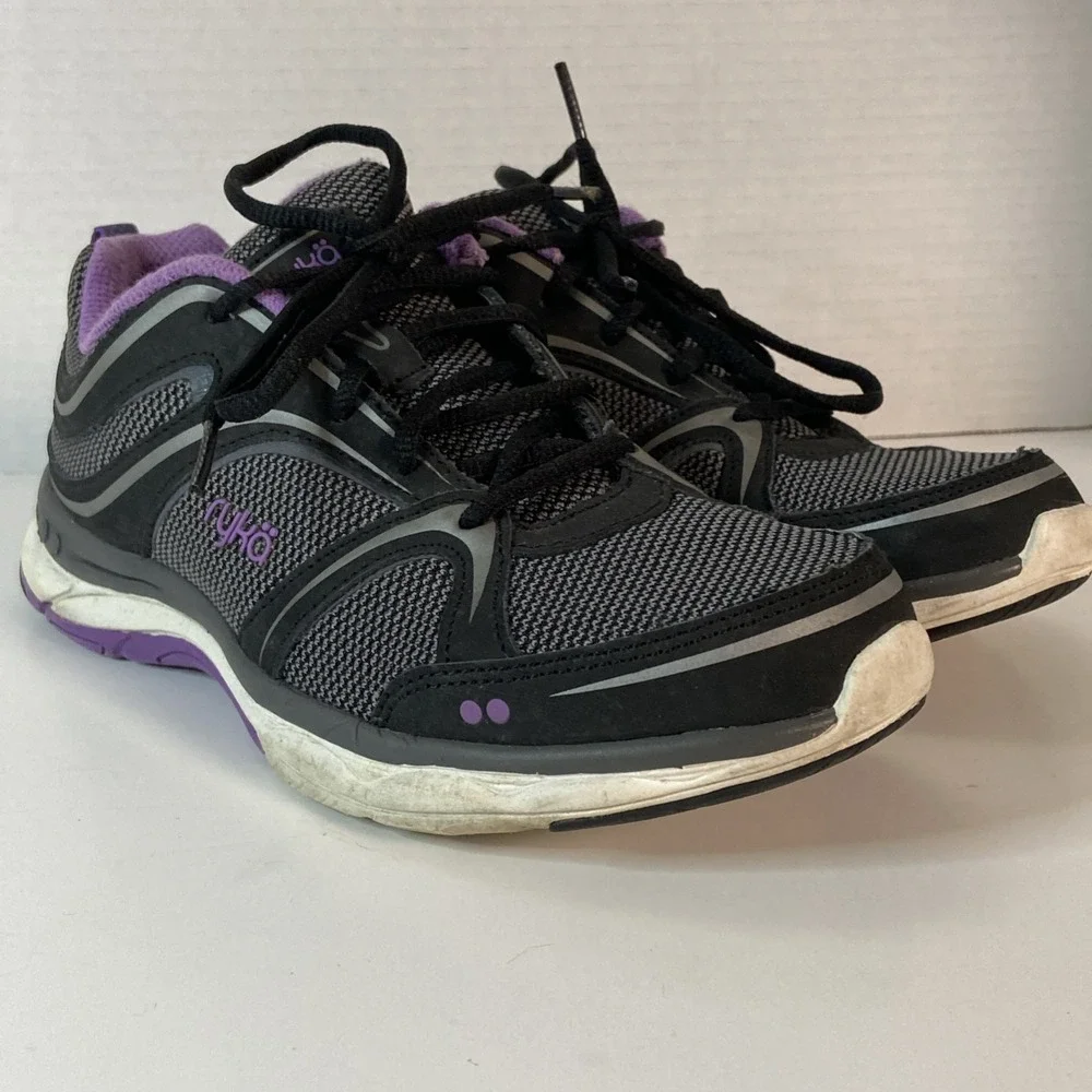 Ryka Shift Memory Foam Sneakers Size 7 M Black Purple Comfort Walk Arch Support